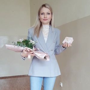 ZARA NWT TEXTURED TAILORED BLAZER BLUE S